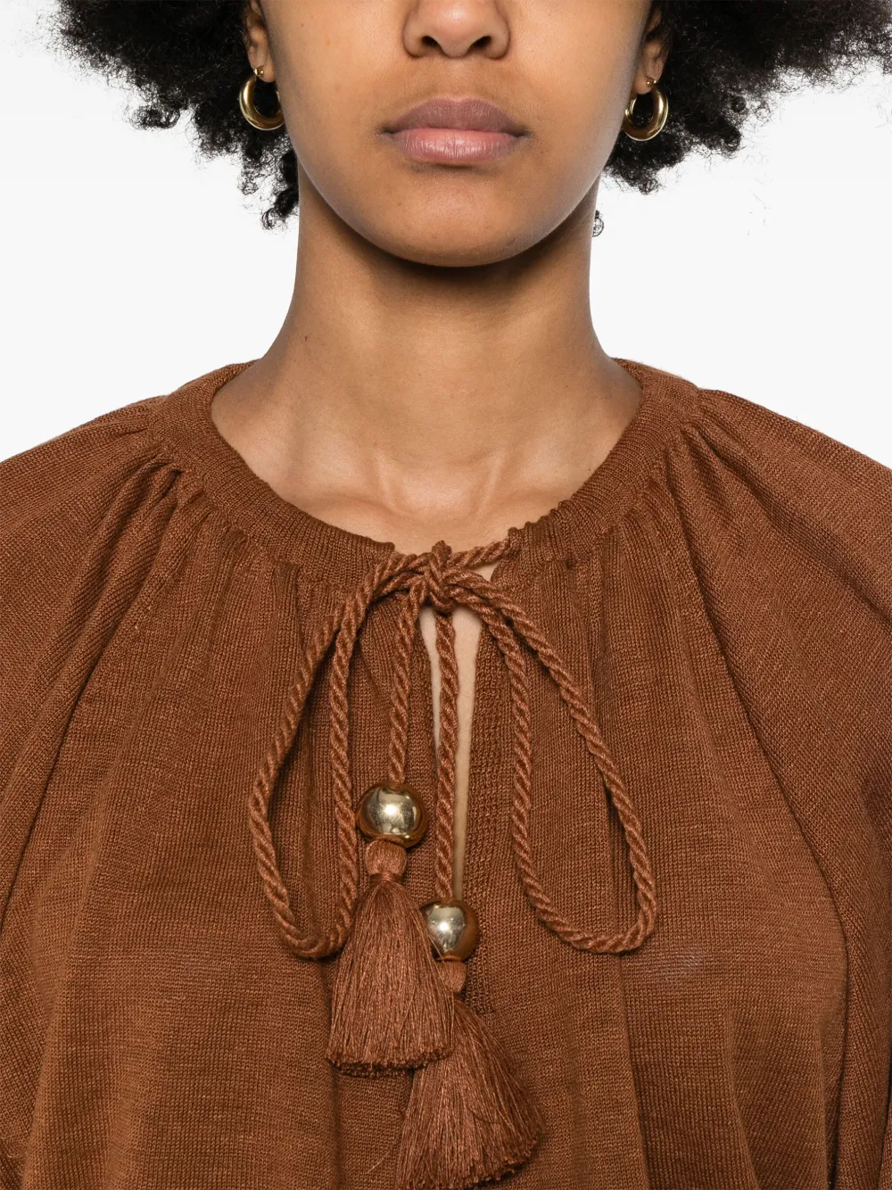 Shop Max Mara Tassel-detail Linen Top In Brown