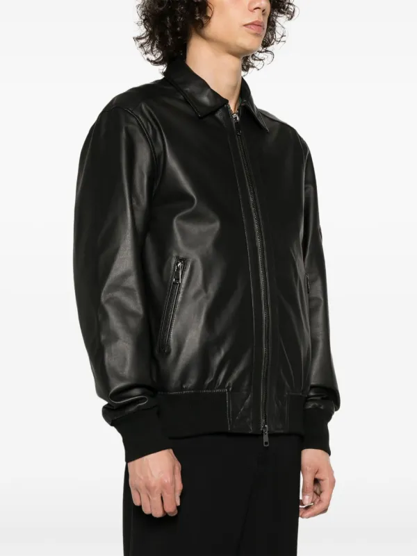 Herno logo patch Leather Jacket Black FARFETCH AU