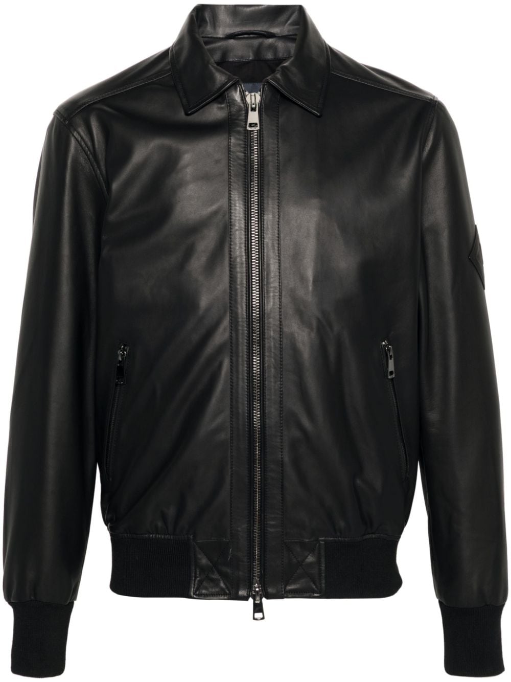 Herno logo-patch leather jacket Zwart