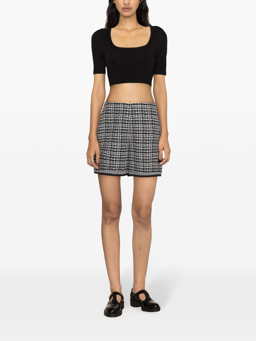 Shop Moncler High-waist Tweed Shorts In Black