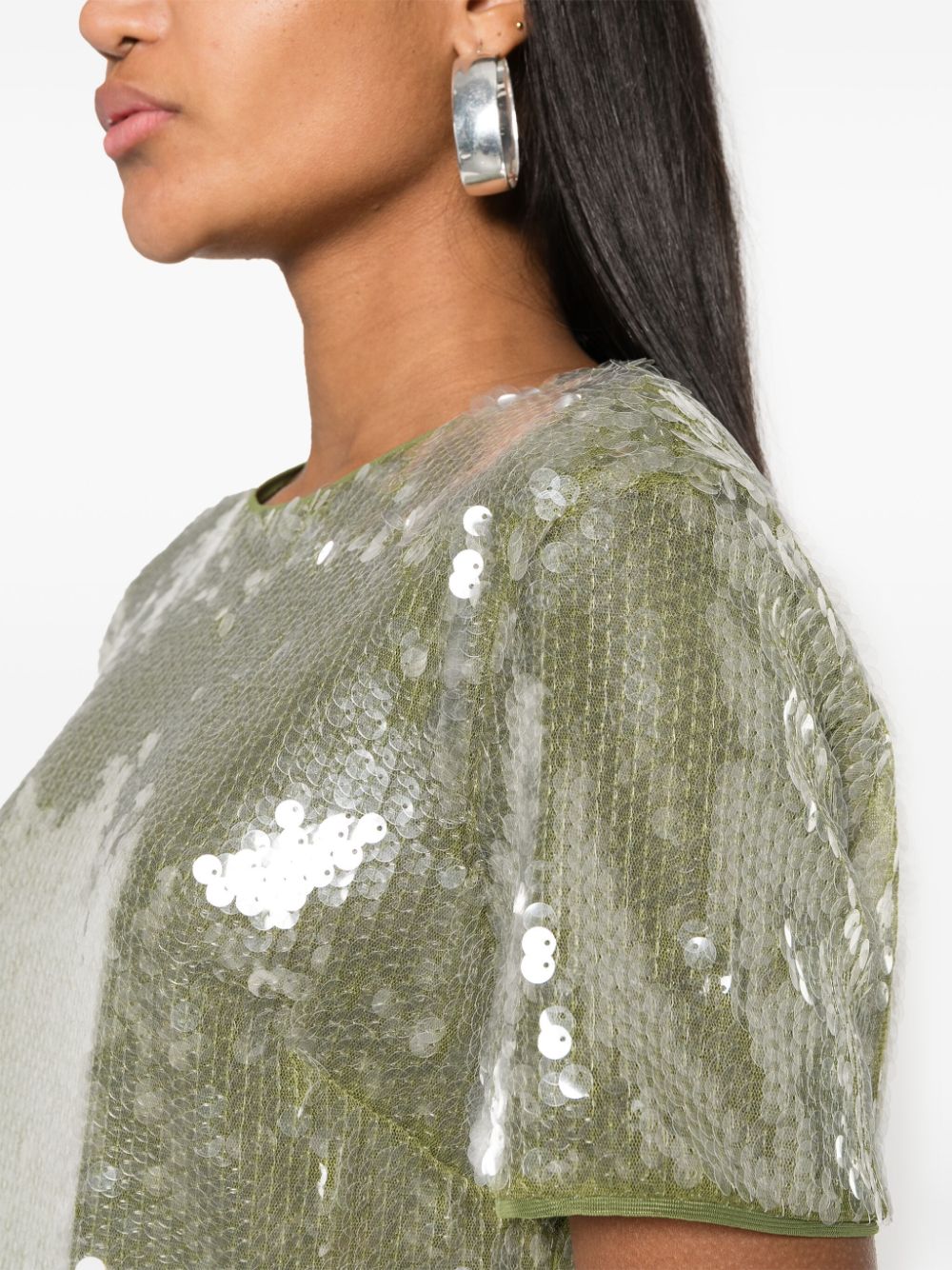 Shop Staud Quincy Sequinned T-shirt In Green