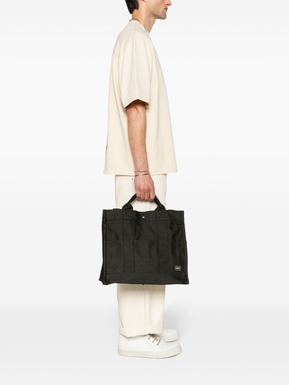 Shop Porter-yoshida & Co Smoky Logo-patch Tote Bag In Black