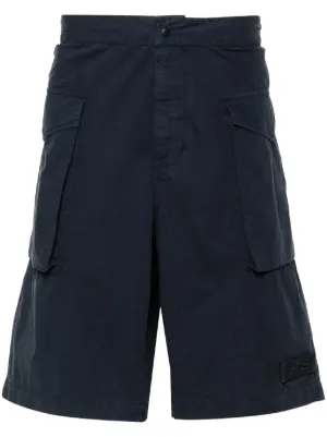 Raf Simons pleat-detail Cotton Bermuda Shorts | Blue | FARFETCH