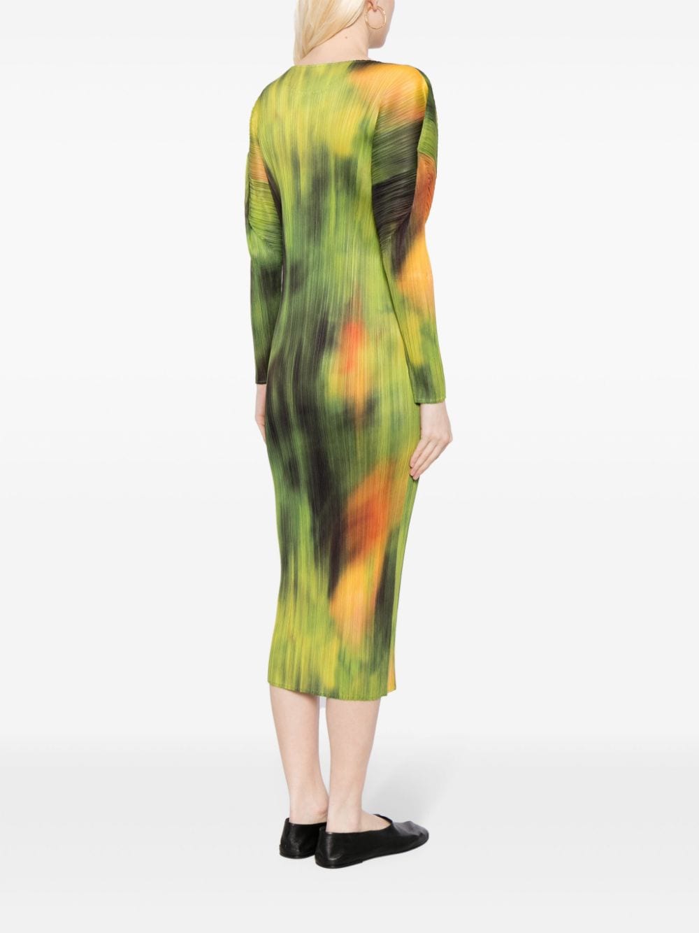Pleats Please Issey Miyake Midi-jurk met tie-dye print Groen