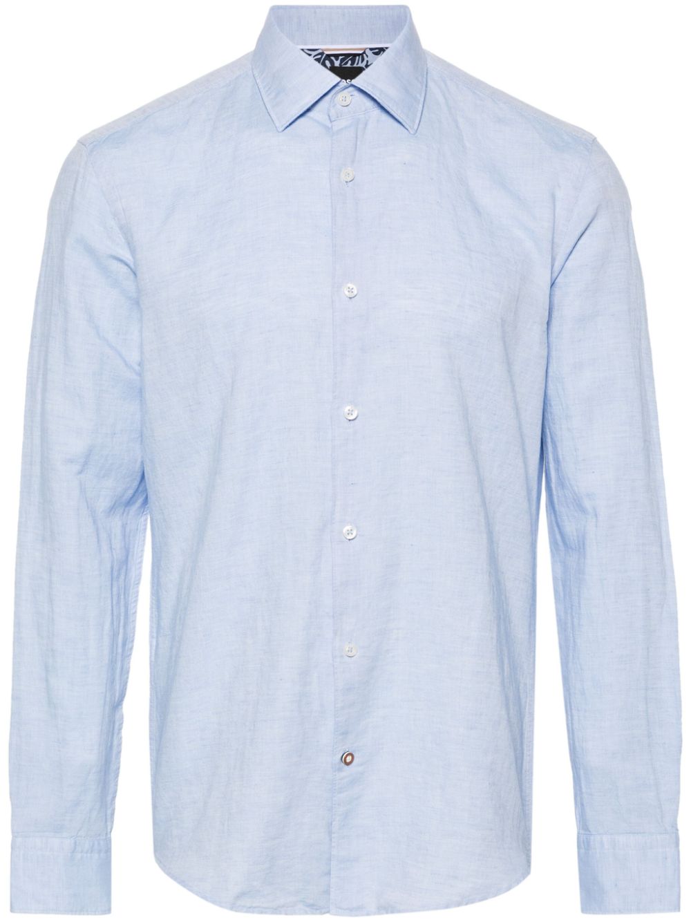 BOSS spread-collar linen-blend shirt - Blue