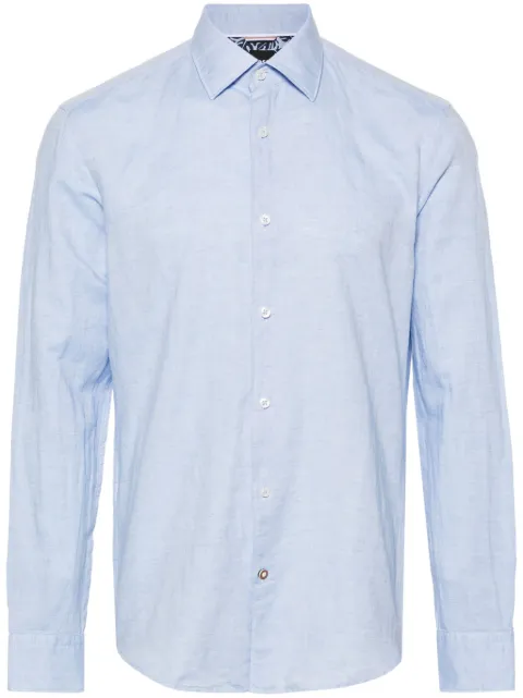 BOSS spread-collar linen-blend shirt