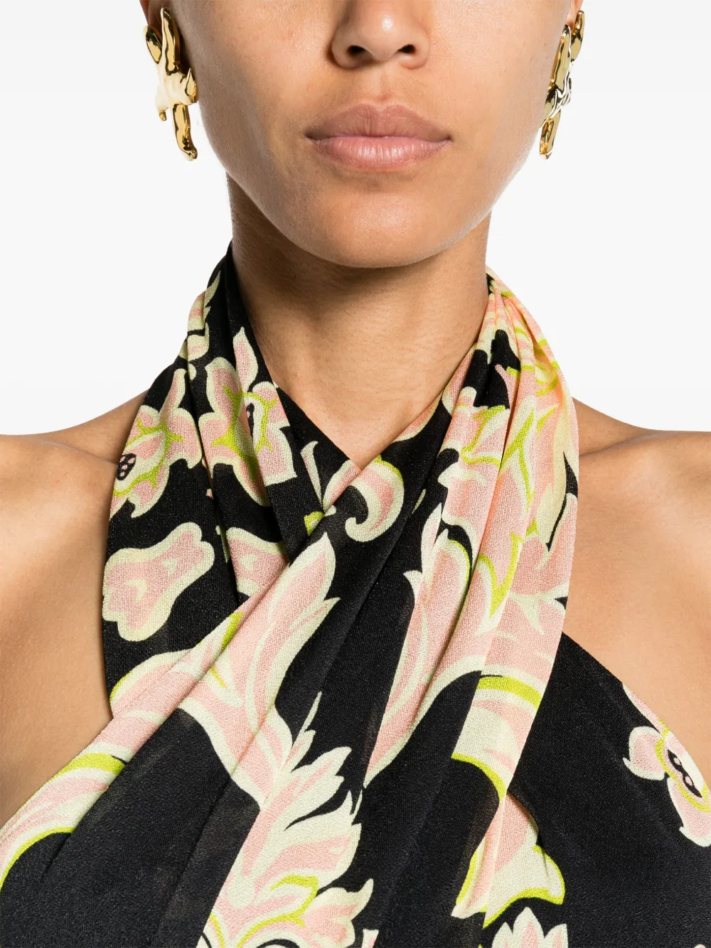 Shop Etro Paisley-print Halterneck Dress In Black