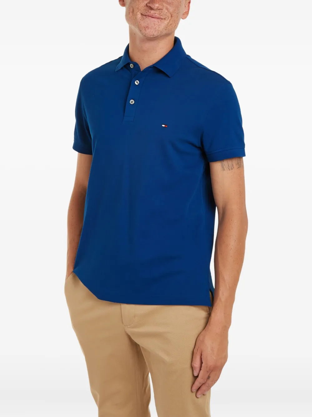 Tommy Hilfiger logo-embroidered polo shirt - Blauw