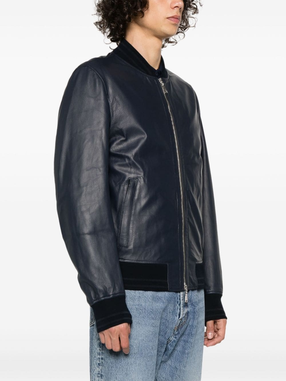Shop Tagliatore Justin Leather Jacket In Blue