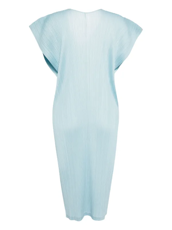 Pleats Please Issey Miyake V-neck Plissé Midi Dress | Blue