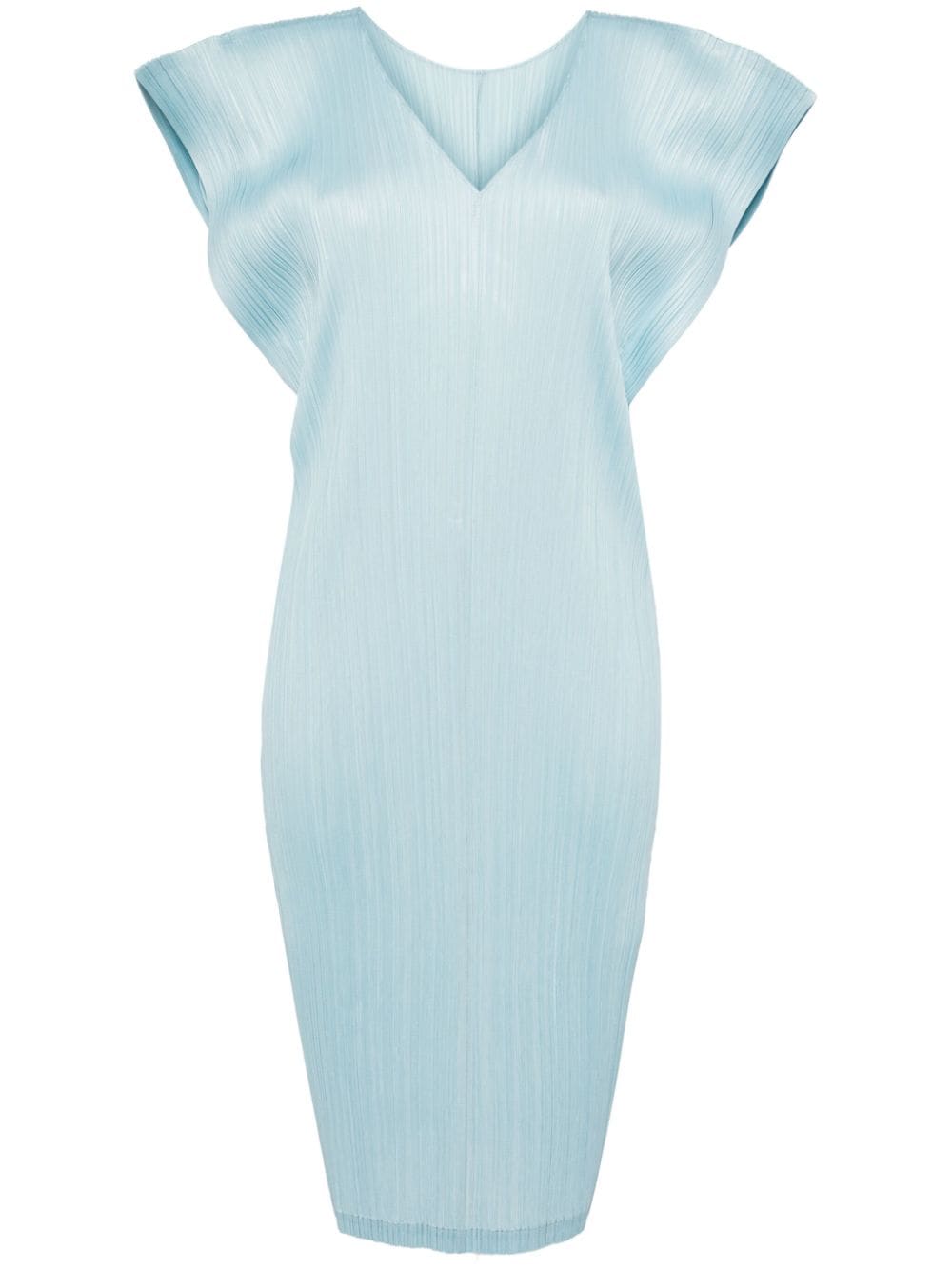 Issey Miyake V-neck Plissé Midi Dress In Blue