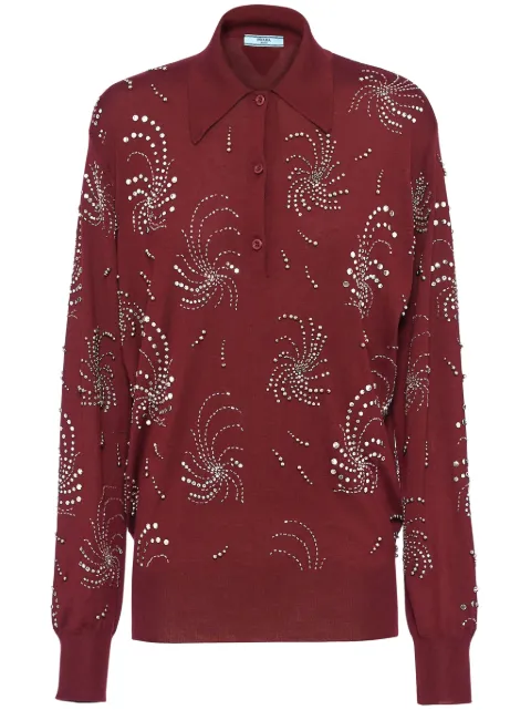 Prada crystal-embellished cashmere polo shirt