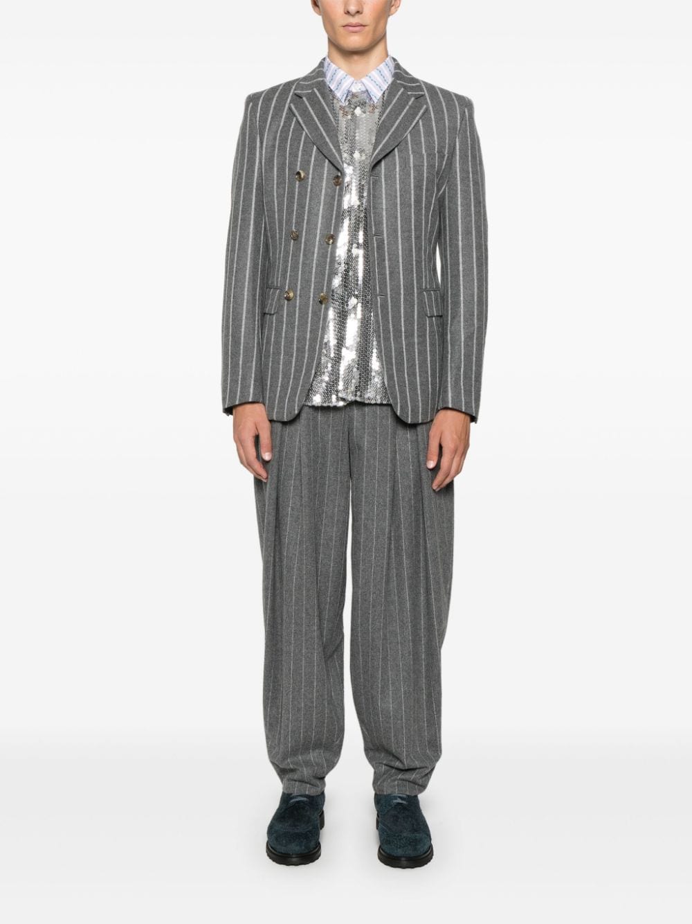 Shop Comme Des Garçons Homme Deux Pinstripe Blazer In Grey