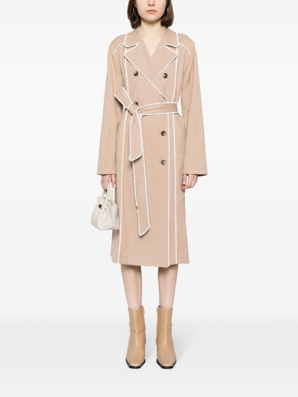 Shop L Agence Double-breasted Cotton Trench Coat In Brown