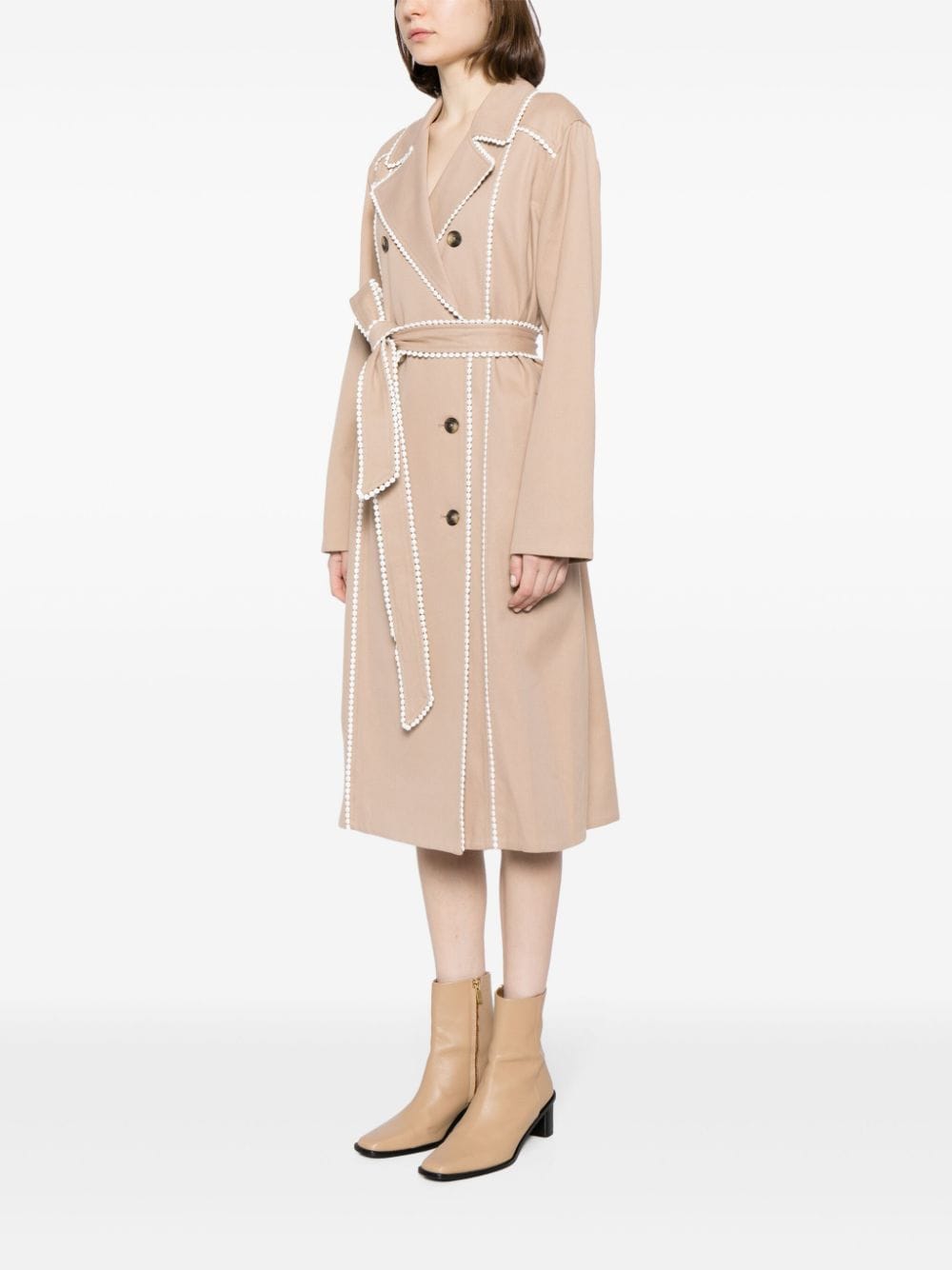 Shop L Agence Double-breasted Cotton Trench Coat In Brown