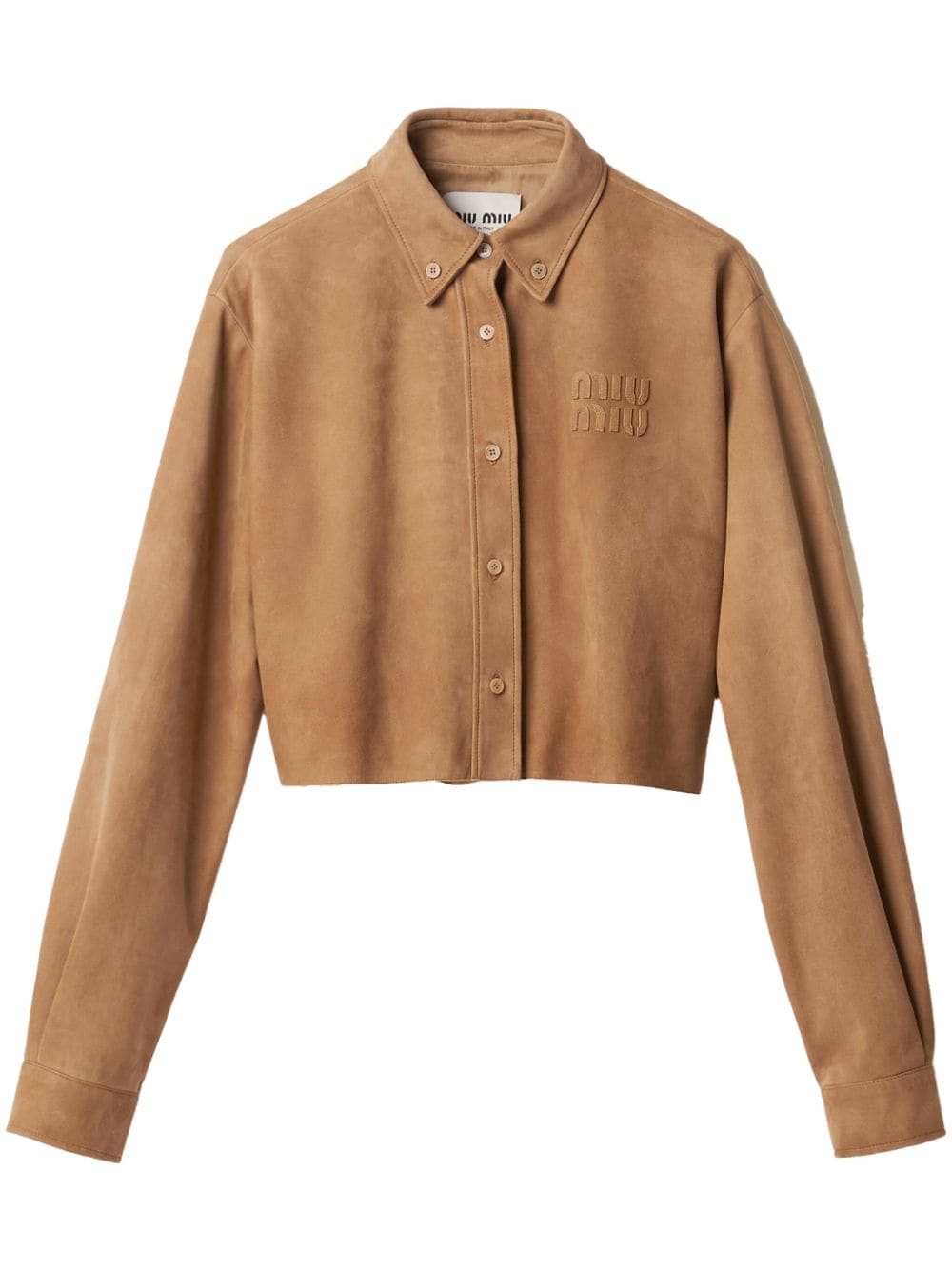Miu Miu Suede Cropped Shirt In Brown