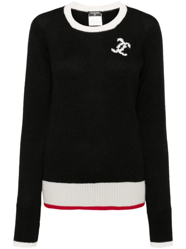 CHANEL Pre Owned 1990 2000 s Logo Sweater Black FARFETCH AO