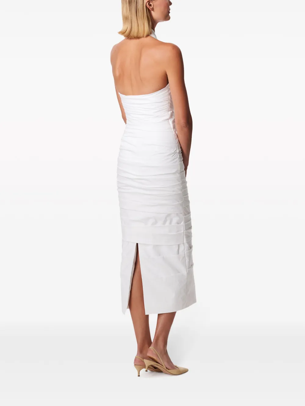 Shop Carolina Herrera Twisted Flower Halterneck Dress In White