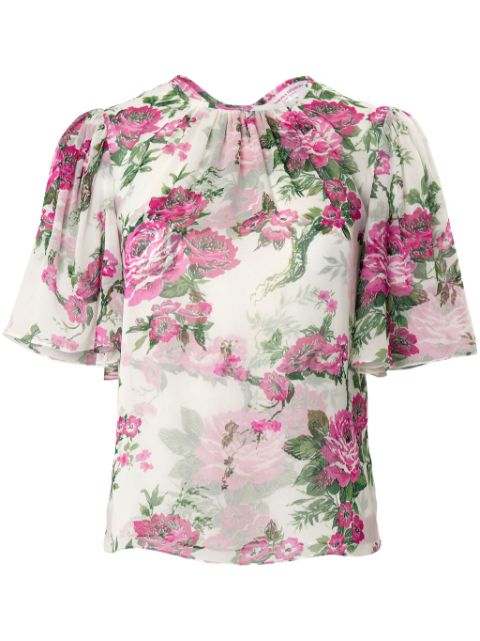 Carolina Herrera gathered-detail floral-print silk blouse Women