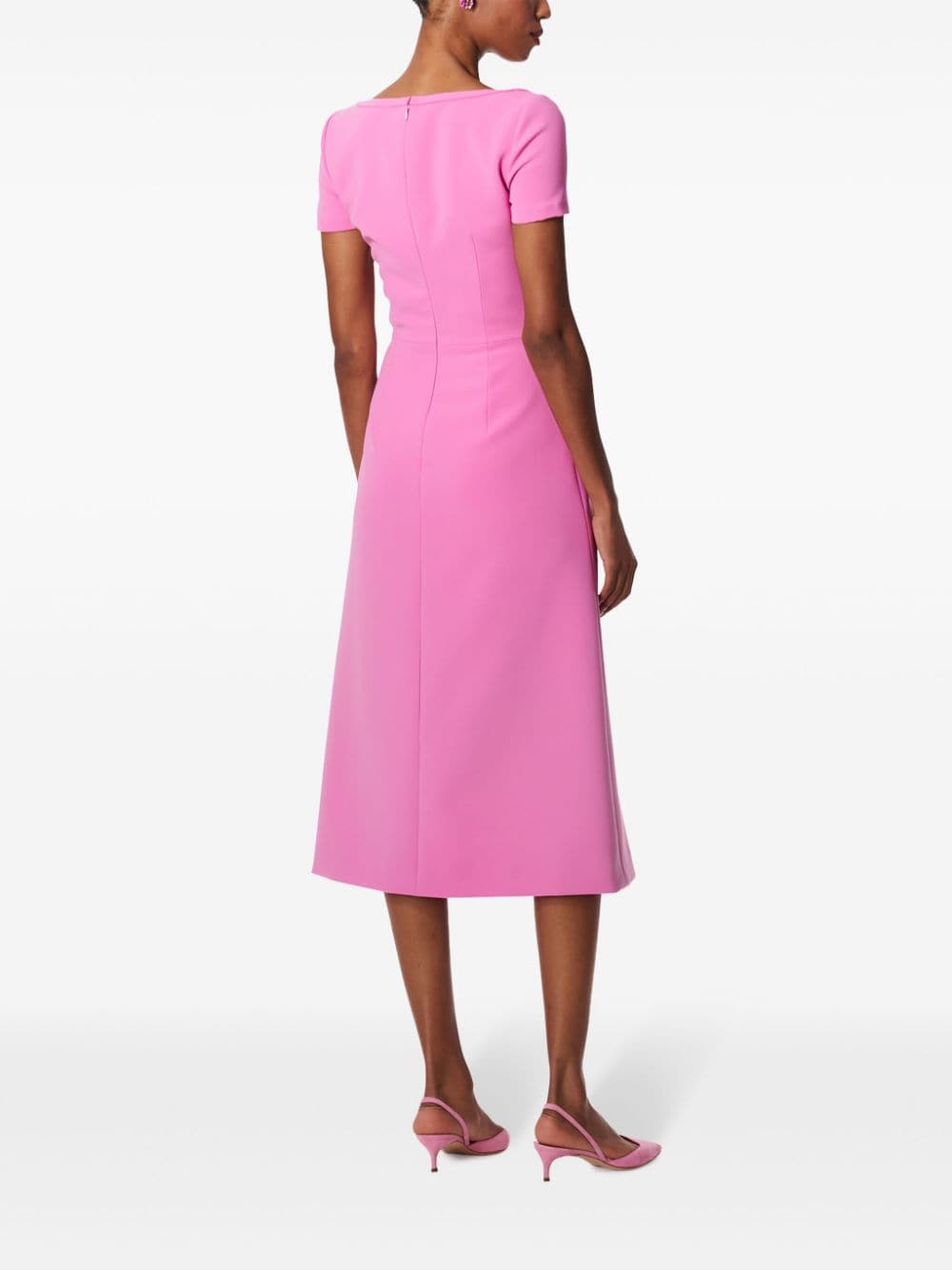 Shop Carolina Herrera Bow-detail Square-neck Midi Dress In Pink