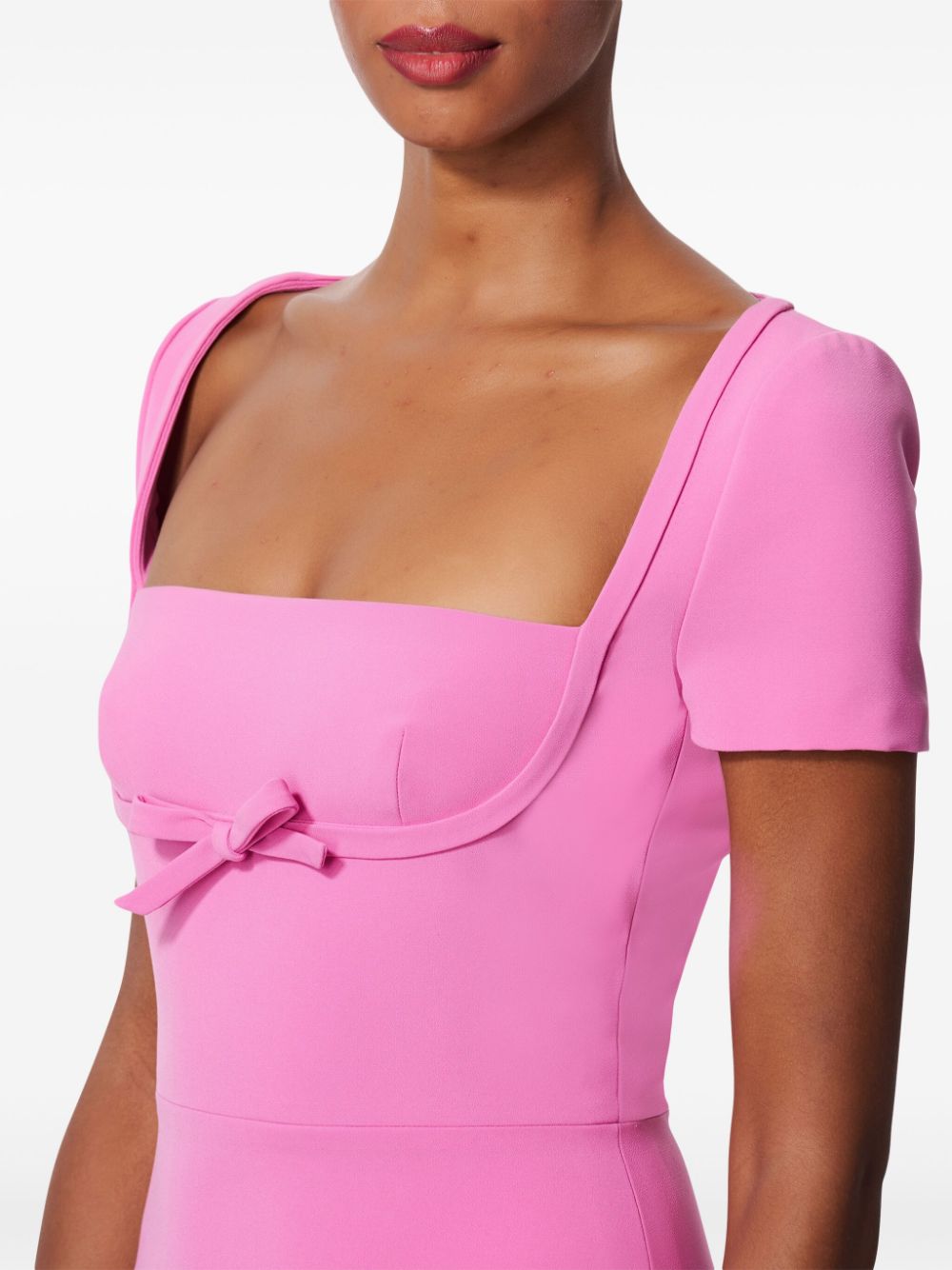 Shop Carolina Herrera Bow-detail Square-neck Midi Dress In Pink