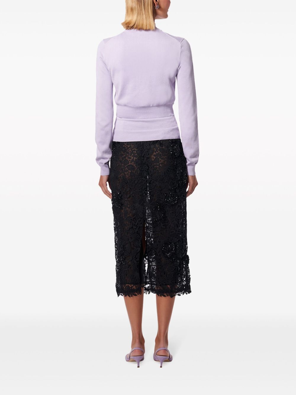 Shop Carolina Herrera Silk-blend Cropped Cardigan In Purple