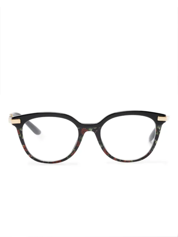 Dolce Gabbana Eyewear rose print cat eye frame glasses women Metal Acetate One Size Black