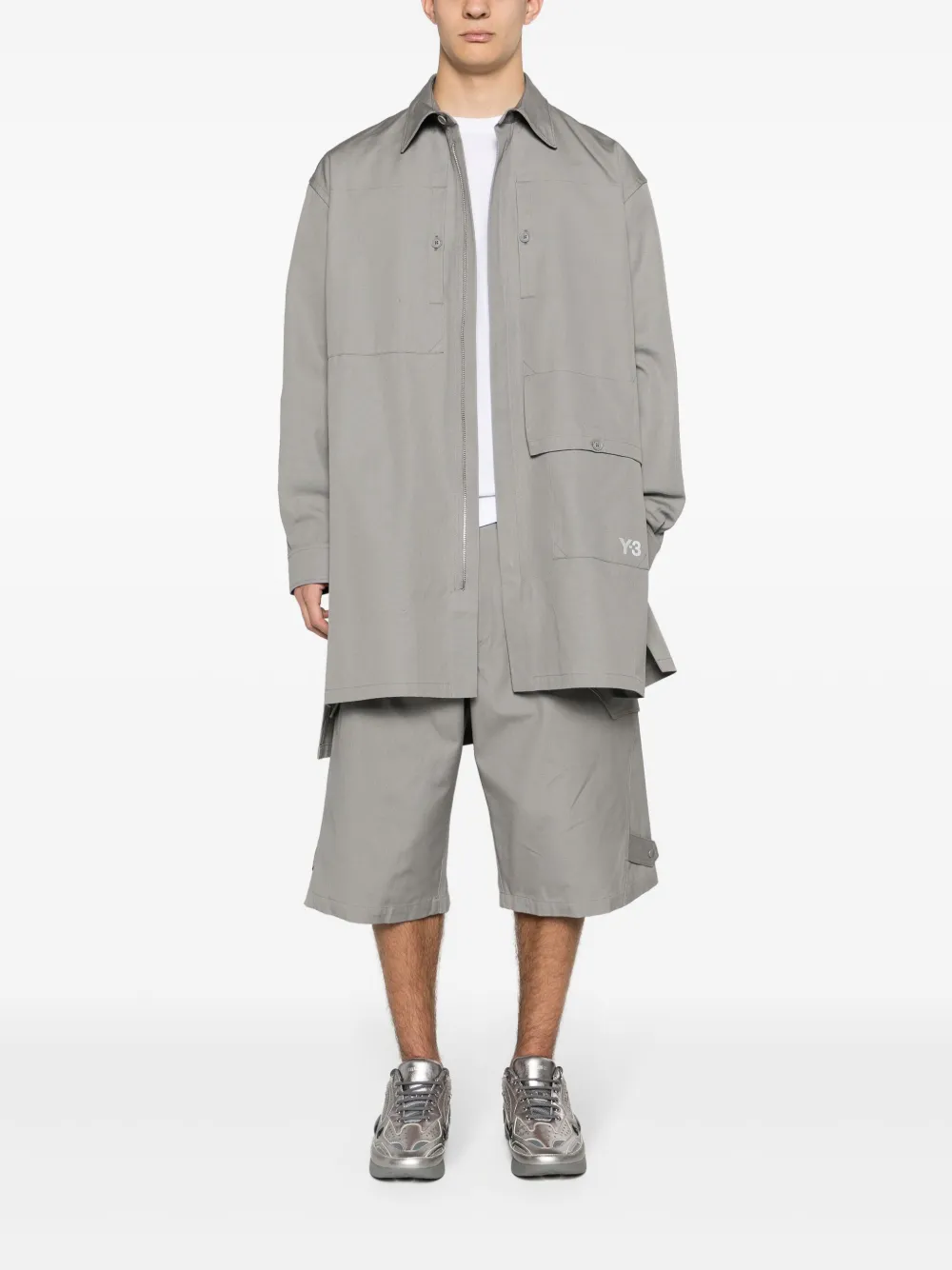 Shop Y-3 Drawstring Cotton Cargo Shorts In Grau