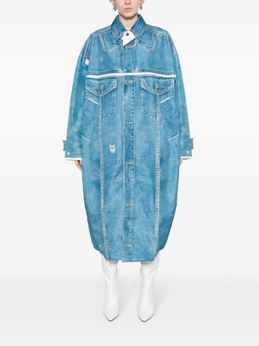 Shop Khrisjoy Denim-print Raincoat In Blue