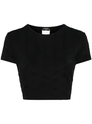 CHANEL Pre-Owned 1995 Logo Cropped T-shirt | Black | FARFETCH CA