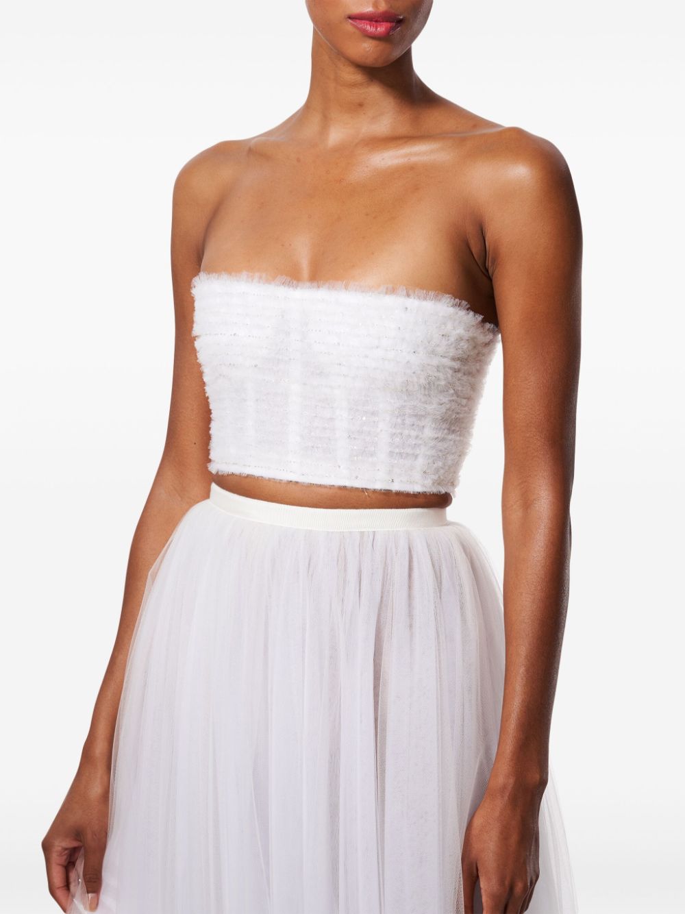 Shop Carolina Herrera Sequin-embellished Tulle Cropped Top In White