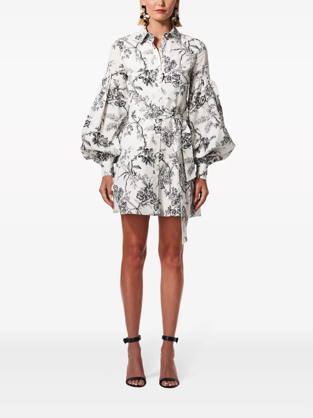 Shop Carolina Herrera Botanical-toile Puff-sleeve Shirt Dress In White