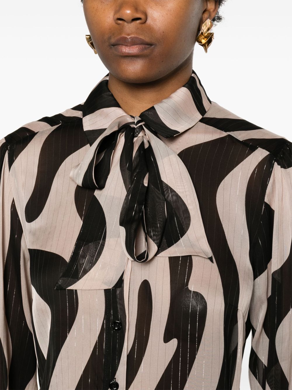 LIU •JO ABSTRACT-PRINT LUREX-STRIPES SHIRT 