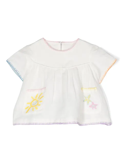 Stella McCartney Kids embroidered chambray flared blouse