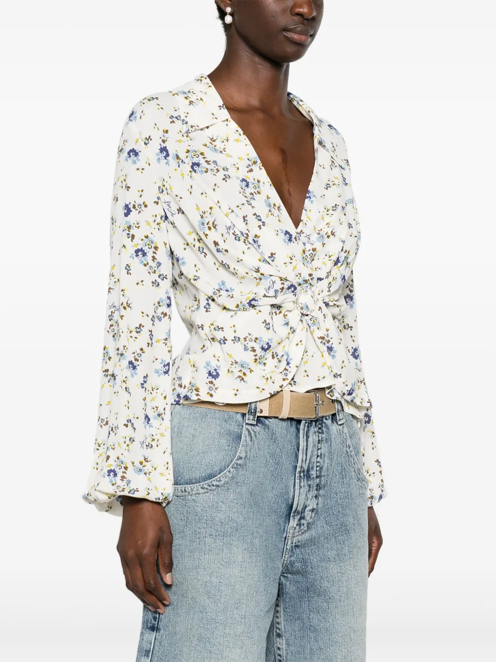 Liu •jo Floral-print Crepe Blouse In Neutrals