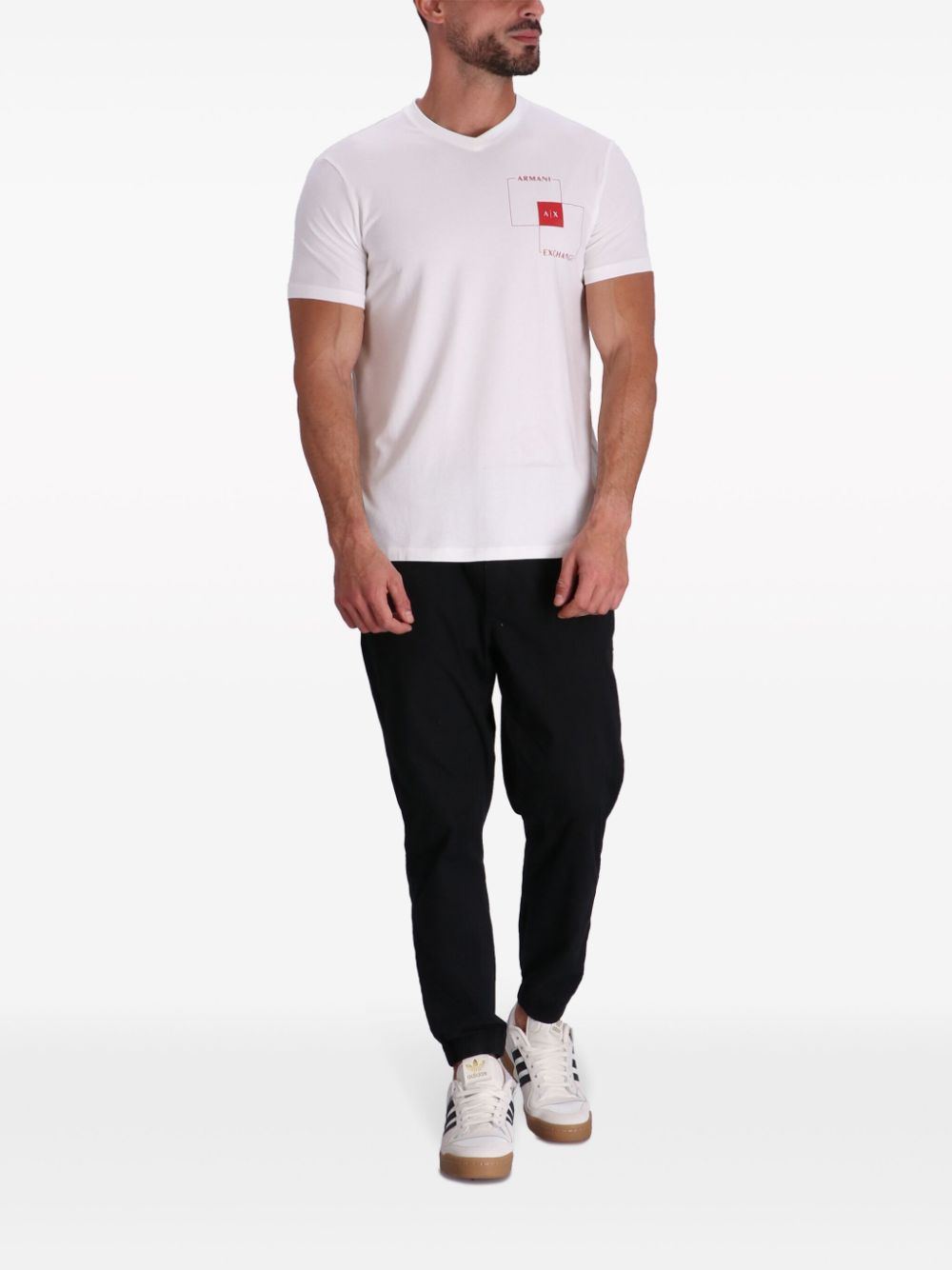 Shop Armani Exchange Logo-print Stretch-cotton T-shirt In White