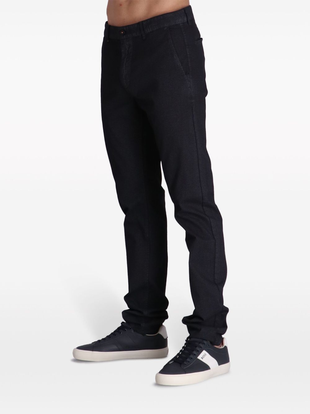 Shop Hugo Boss Tapered-leg Chino Trousers In Black