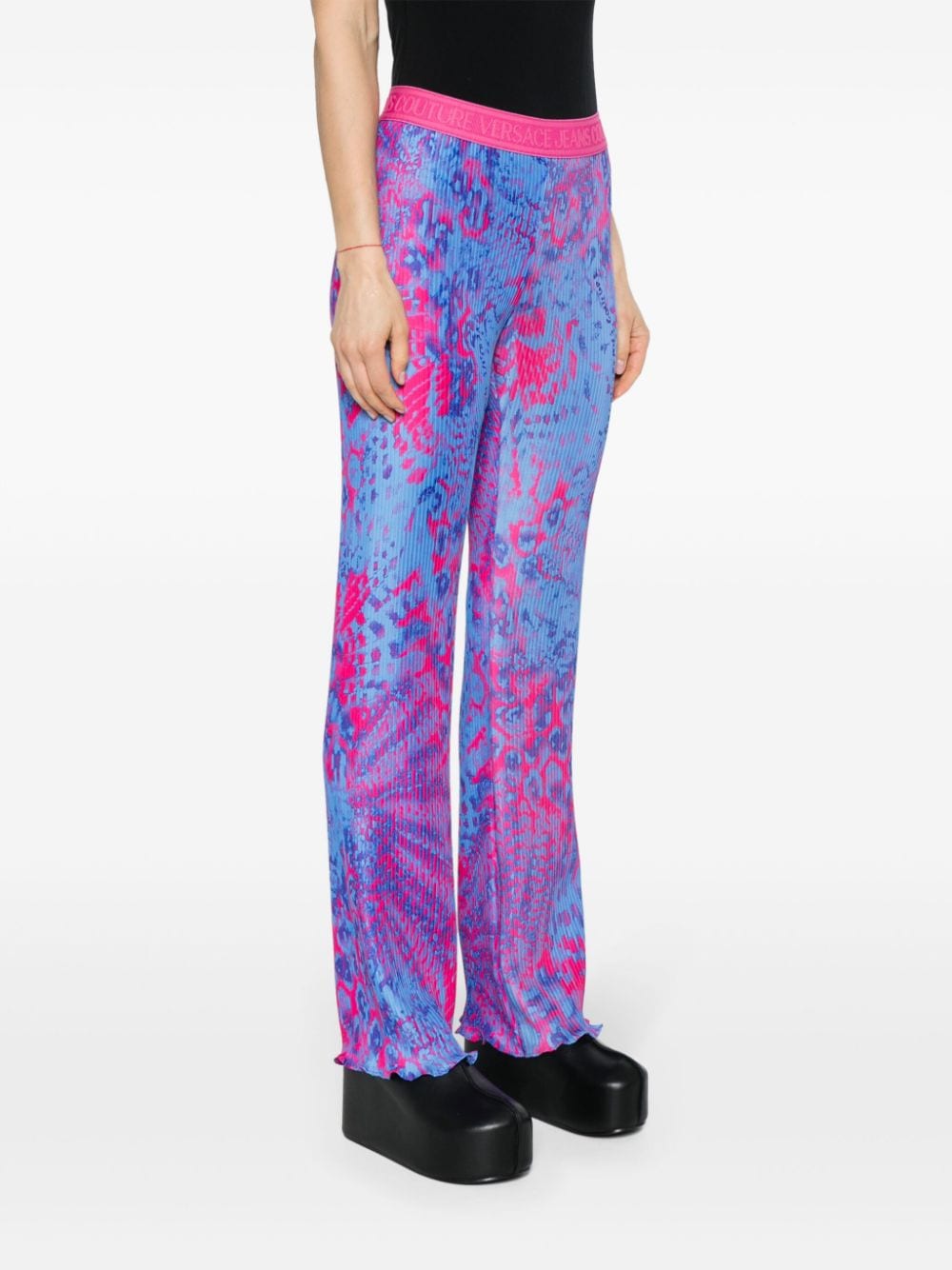 Shop Versace Jeans Couture Animalier-print Pleated Trousers In Blue