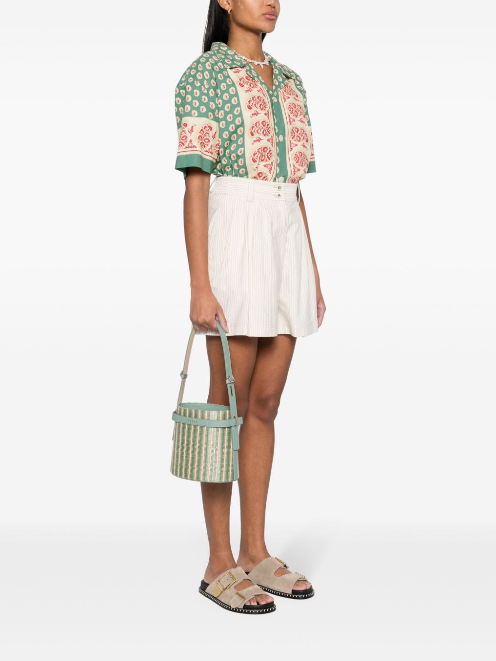 Furla Giove woven-raffia bucket bag - Groen