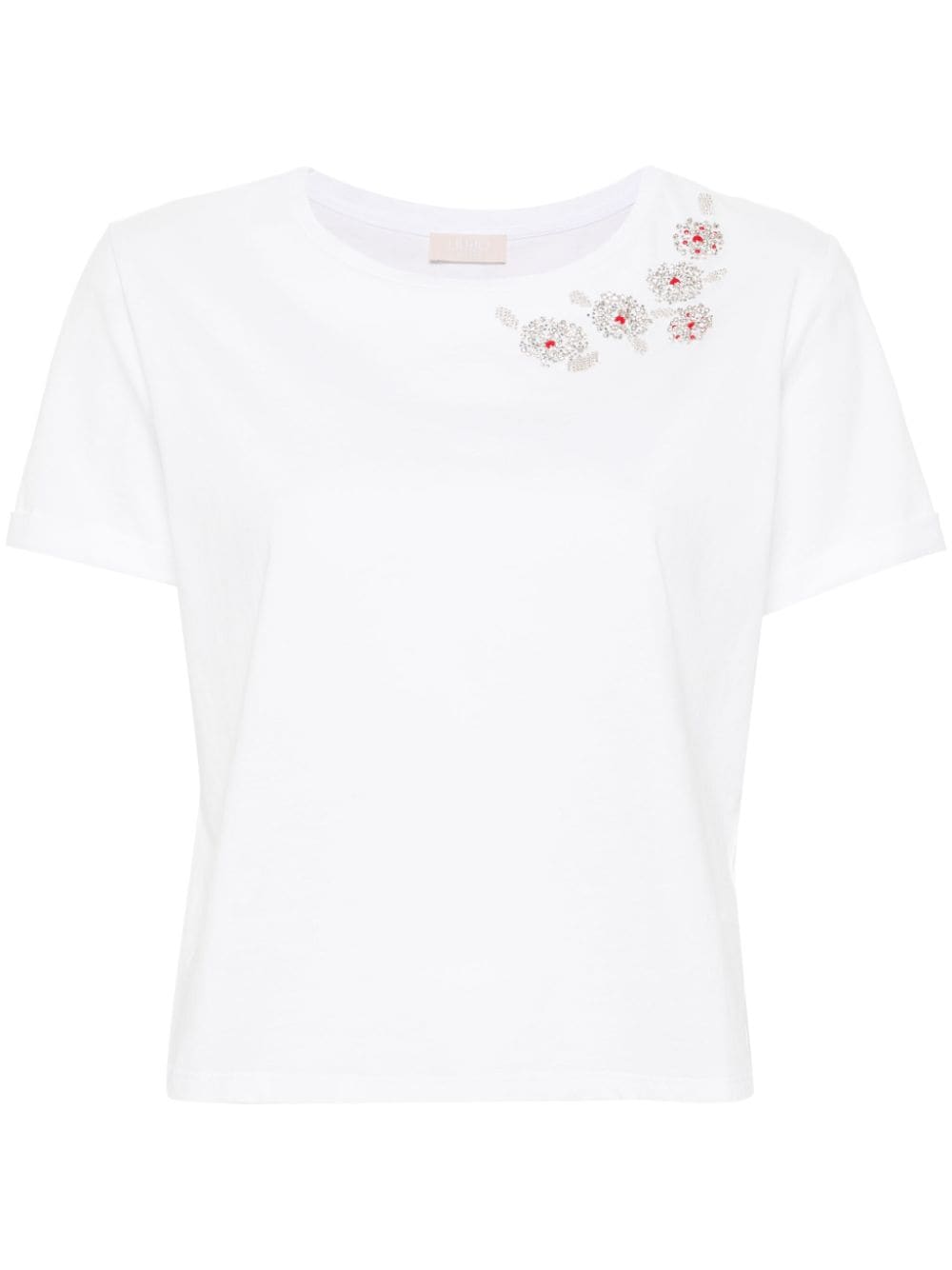 Liu •jo Rhinestone-embellished Cotton T-shirt In White