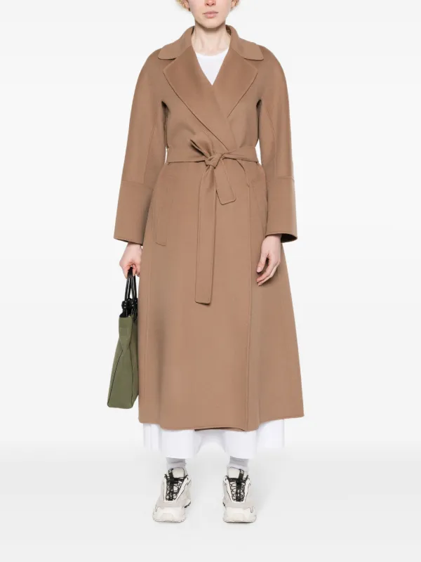 S Max Mara Belted Virgin Wool Coat Brown FARFETCH AU