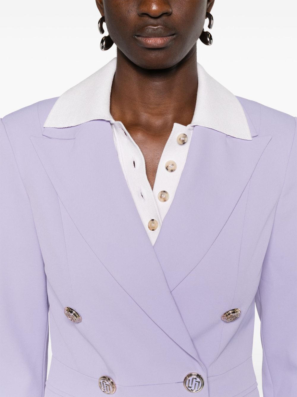 Shop Liu •jo Double-breasted Twill Blazer In Purple