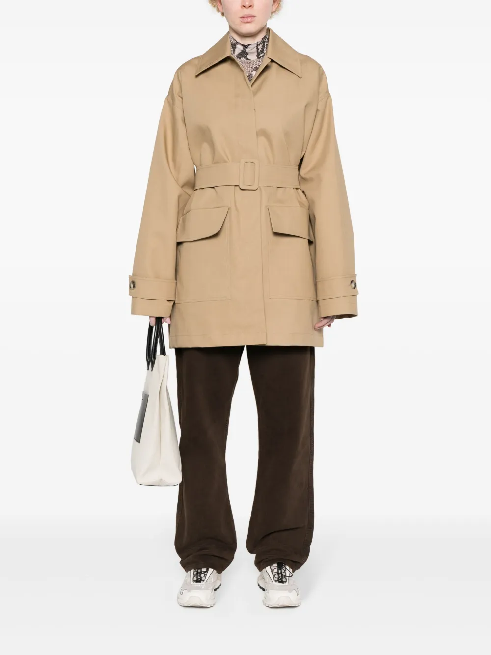 Sportmax Katoenen jas met ceintuur Beige