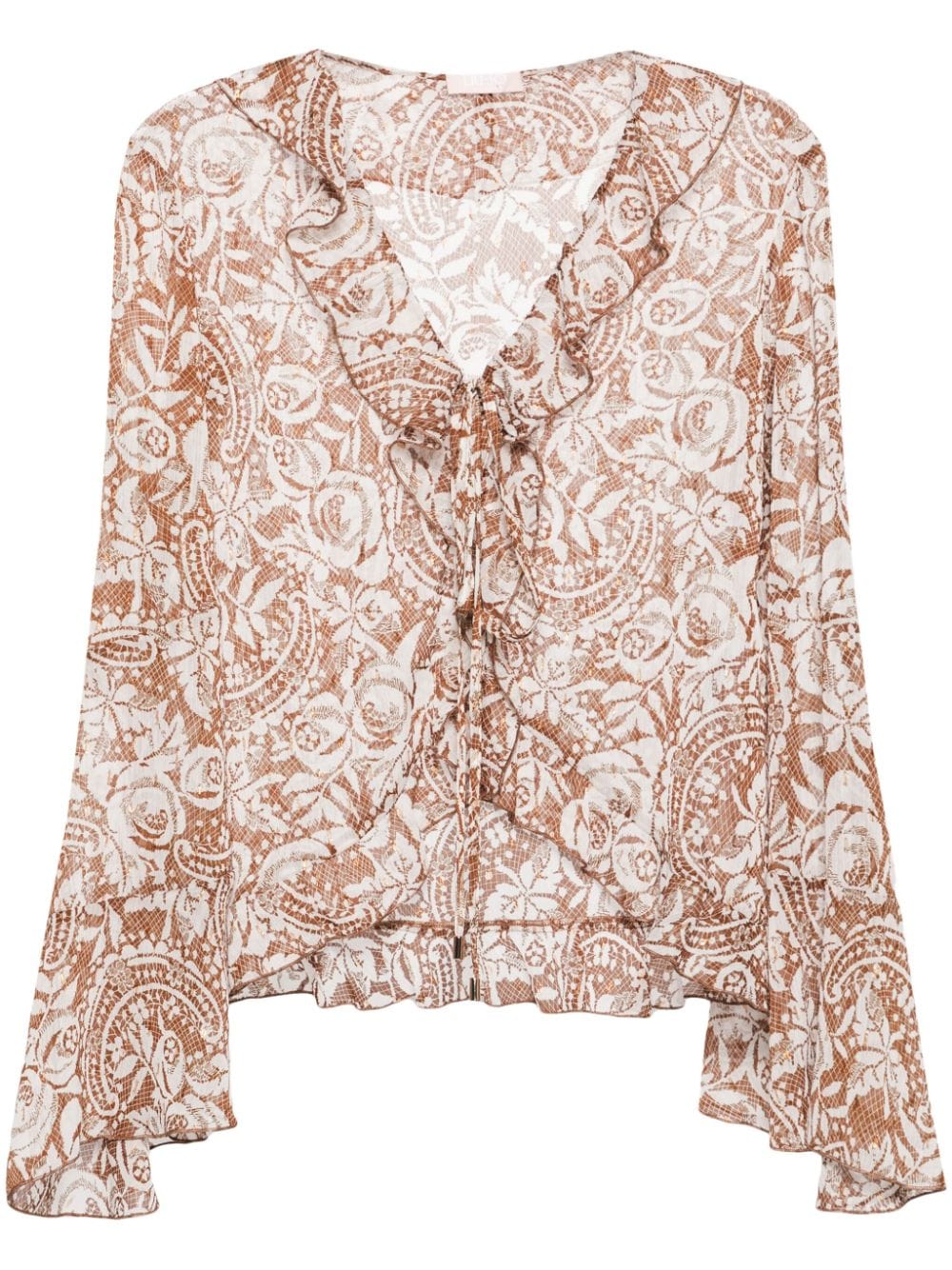 LIU JO Semi-doorzichtige blouse met kantprint Bruin