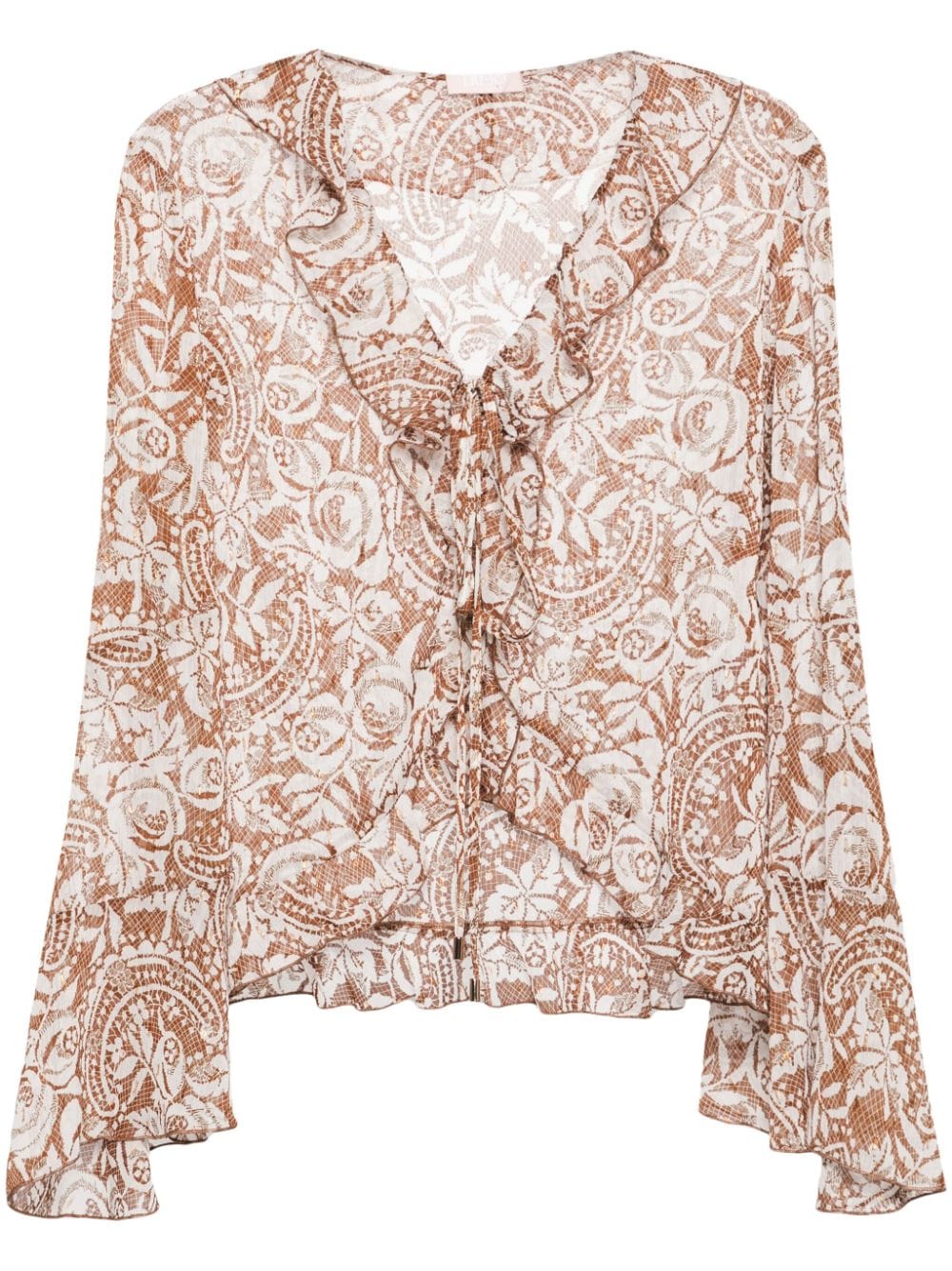 Liu •jo Lace-print Semi-sheer Blouse In Brown