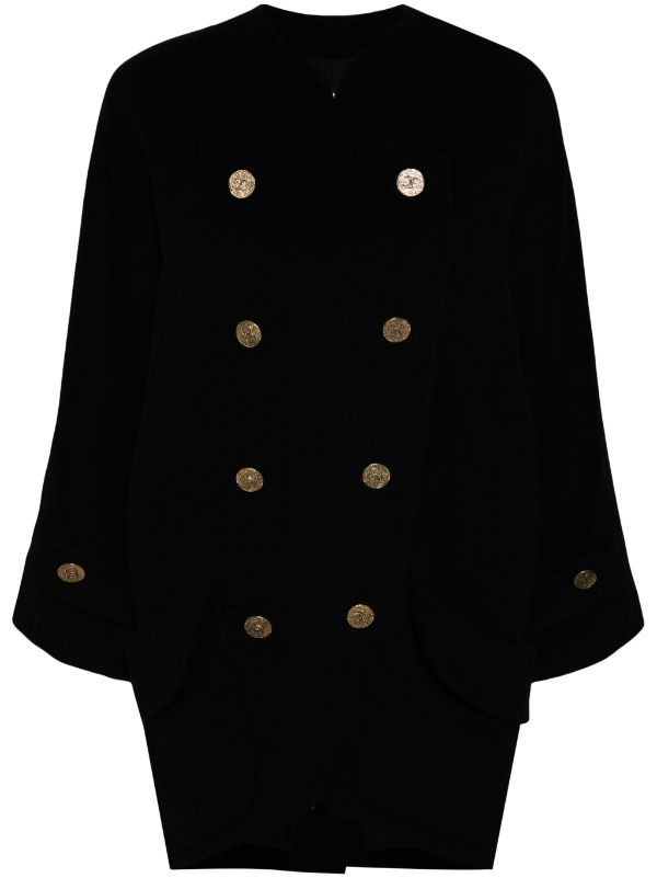 Black wool shops coat with gold buttons