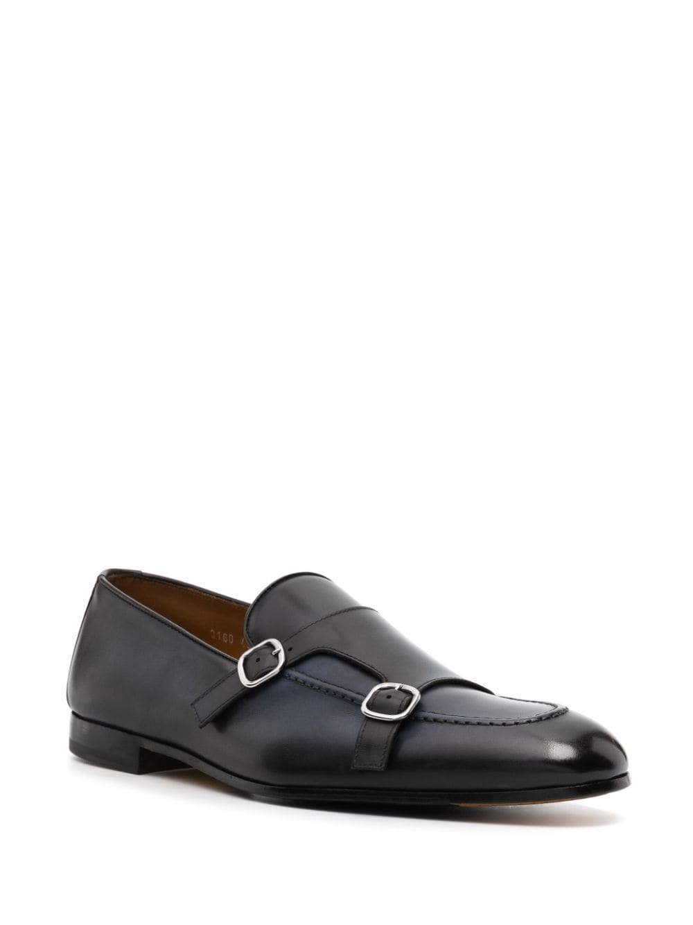 Shop Doucal's Burnished-finish Leather Monk Shoes In Blue
