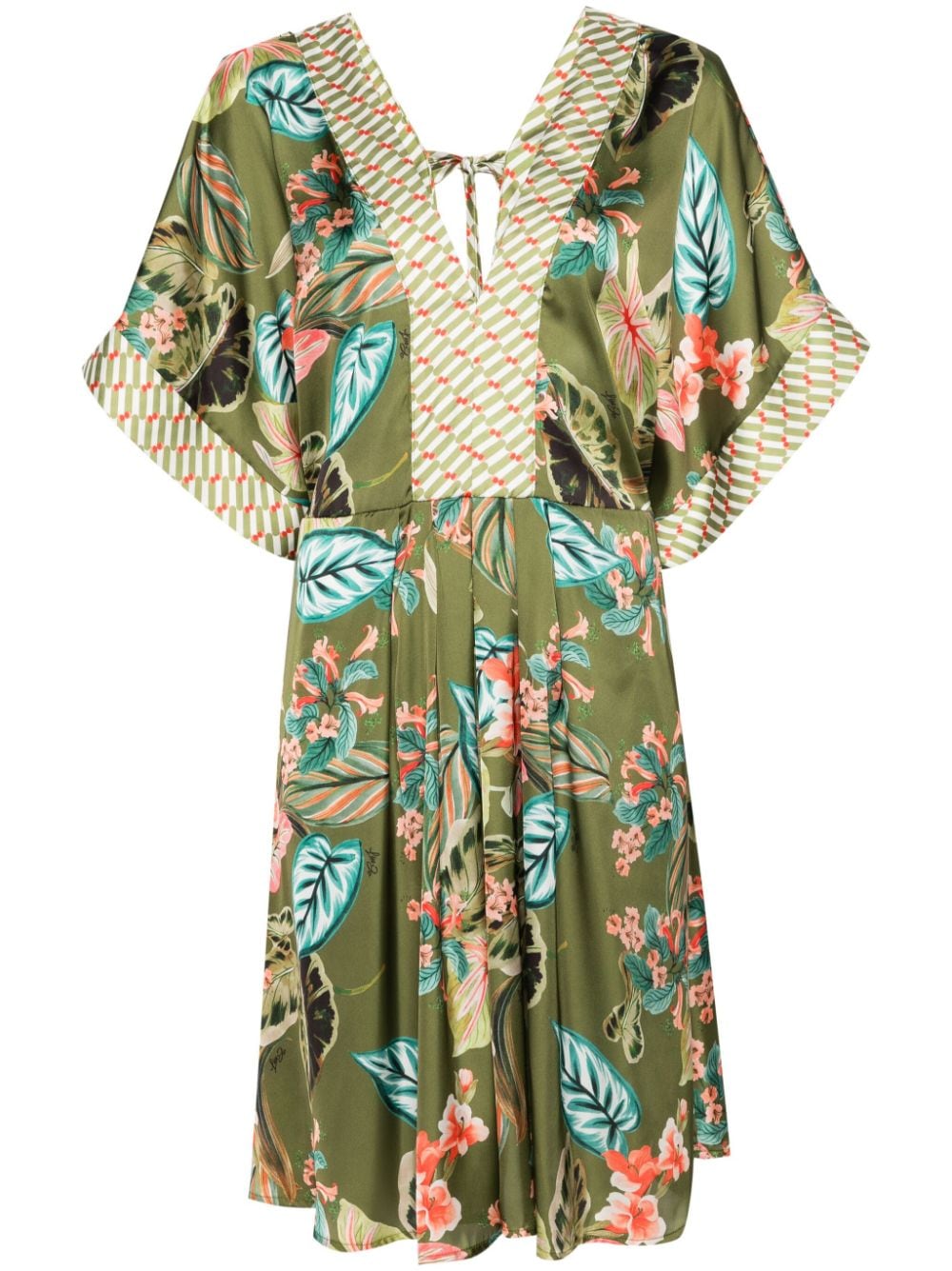 Liu •jo Botanical-print Satin Dress In Green