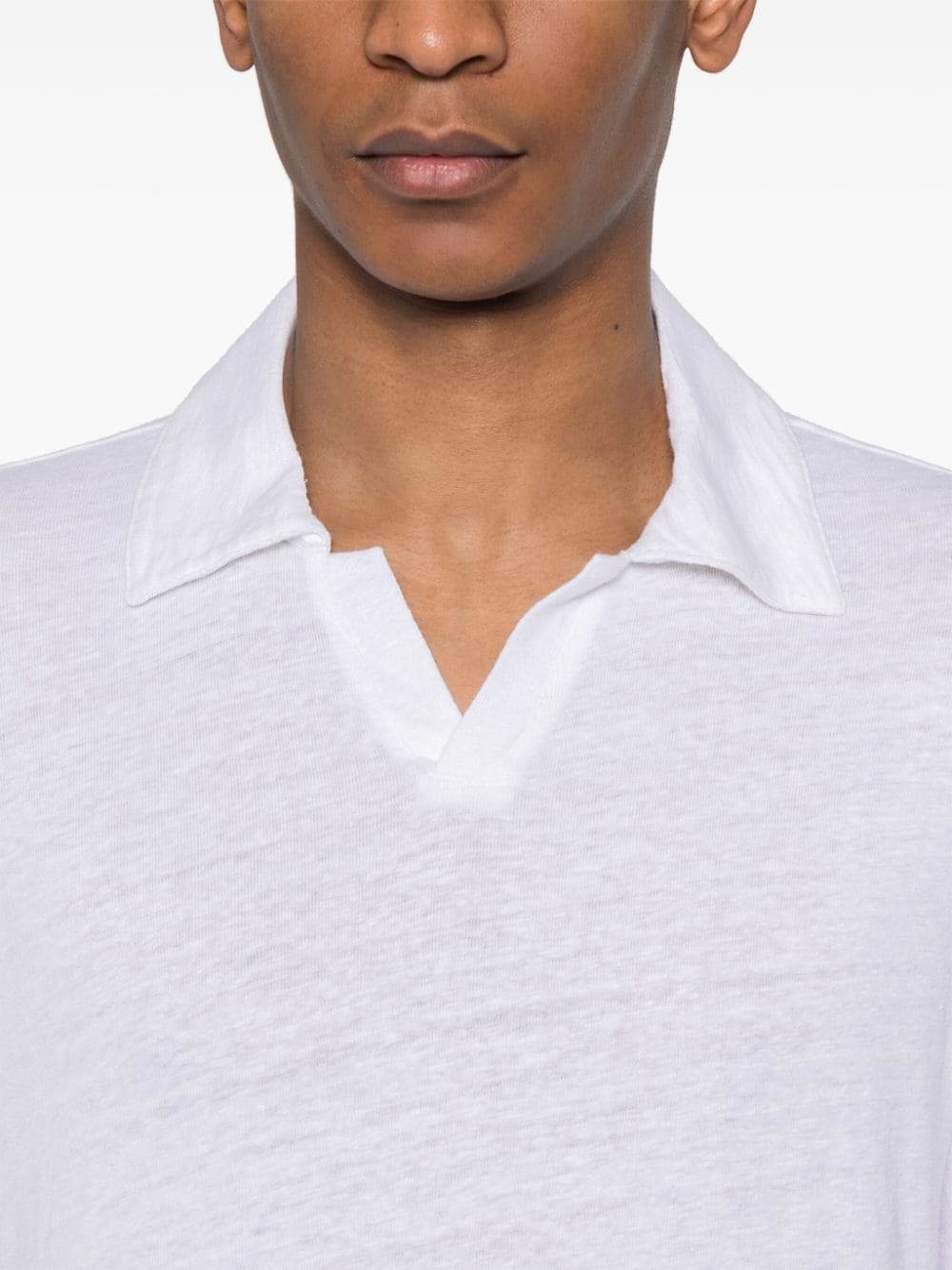 Shop Officine Generale Slub Linen Polo Shirt In White