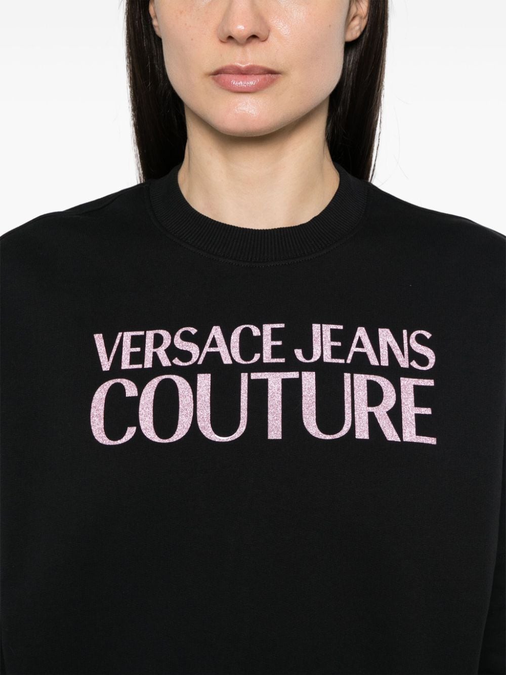 Shop Versace Jeans Couture Logo-print Cotton Sweatshirt In Black